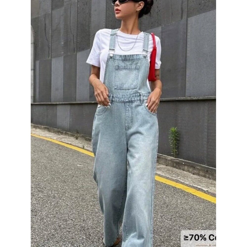 Dazy Light Wash Denim Overalls High Waist Wide Leg Size M